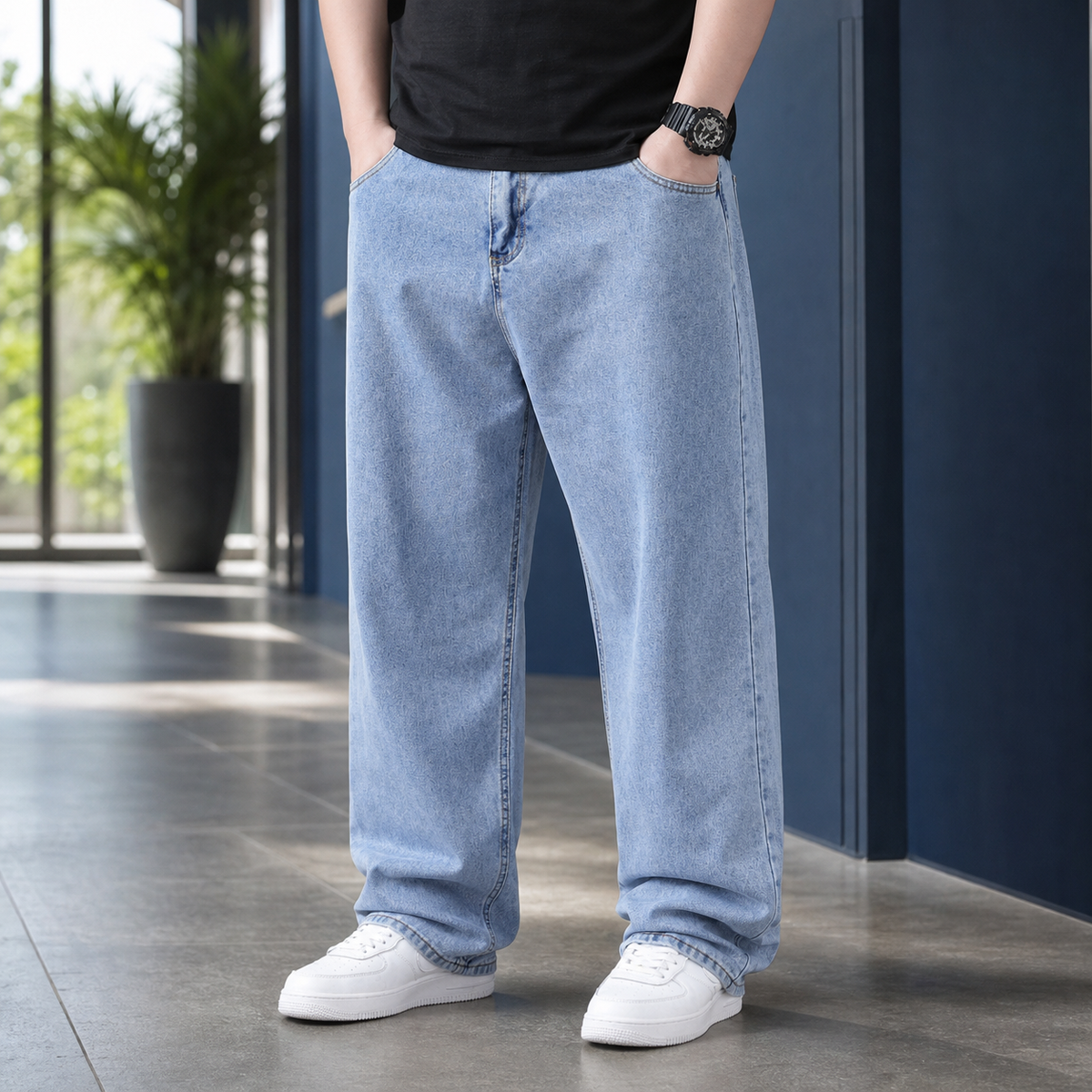 Men's Relaxed Fit Jeans in Light Blue - front view