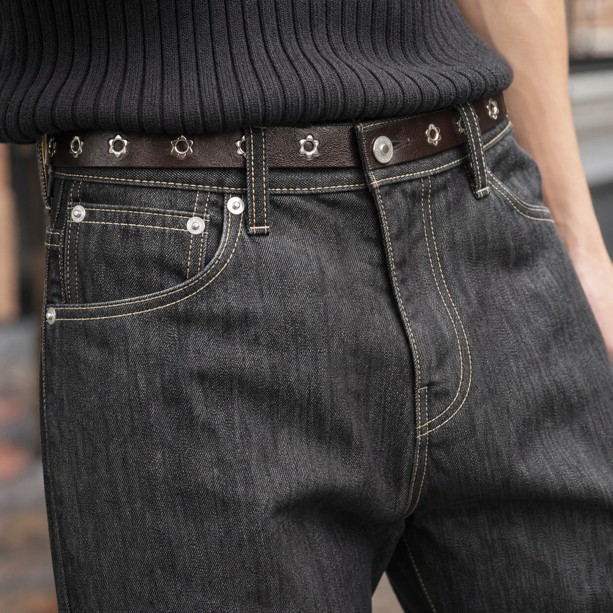 Men's Black Flared Jeans in Black - alternate angle showing fit and fabric detail