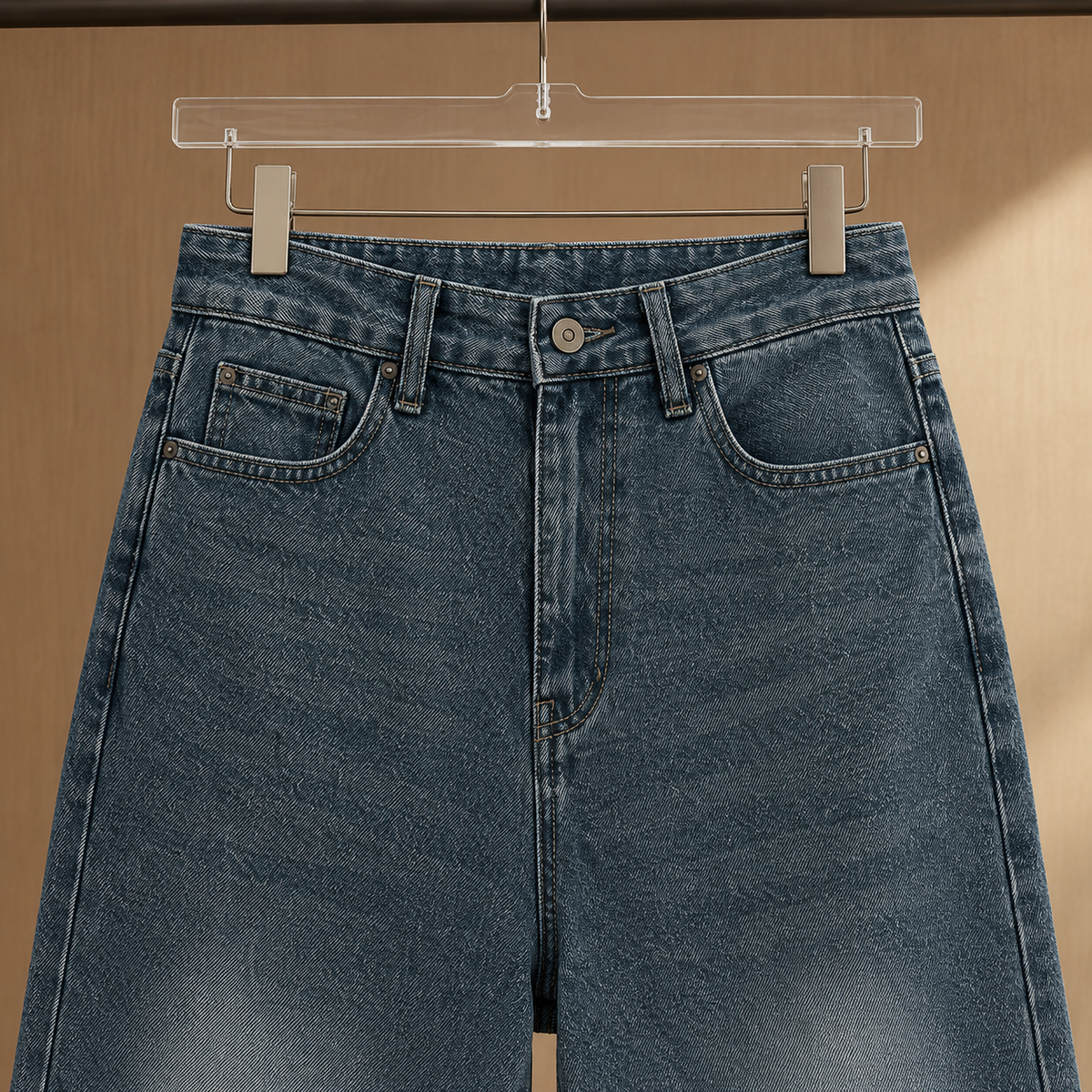 Women's Wide Leg Jeans in Dark Blue - alternate angle showing fit and fabric detail