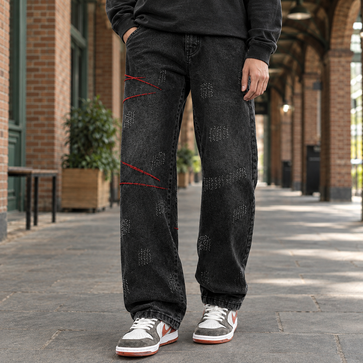 Men's Straight Jeans in Black - alternate angle showing fit and fabric detail