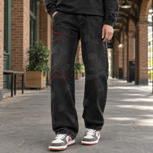 Men's Straight Jeans in Black - alternate angle showing fit and fabric detail