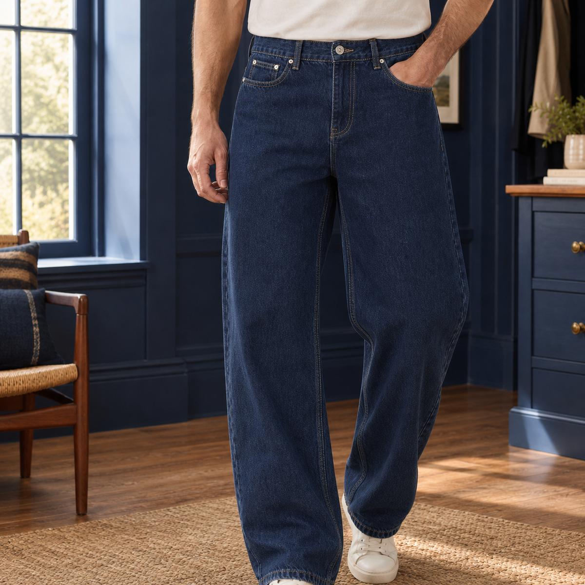 Men's Wide Leg Jeans in Retro Blue - front view