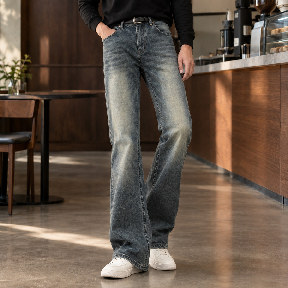 Men's Flared Jeans in Dark Blue - front view
