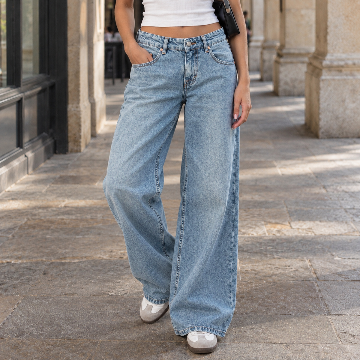 Women's Wide Leg Jeans in Light Blue - front view