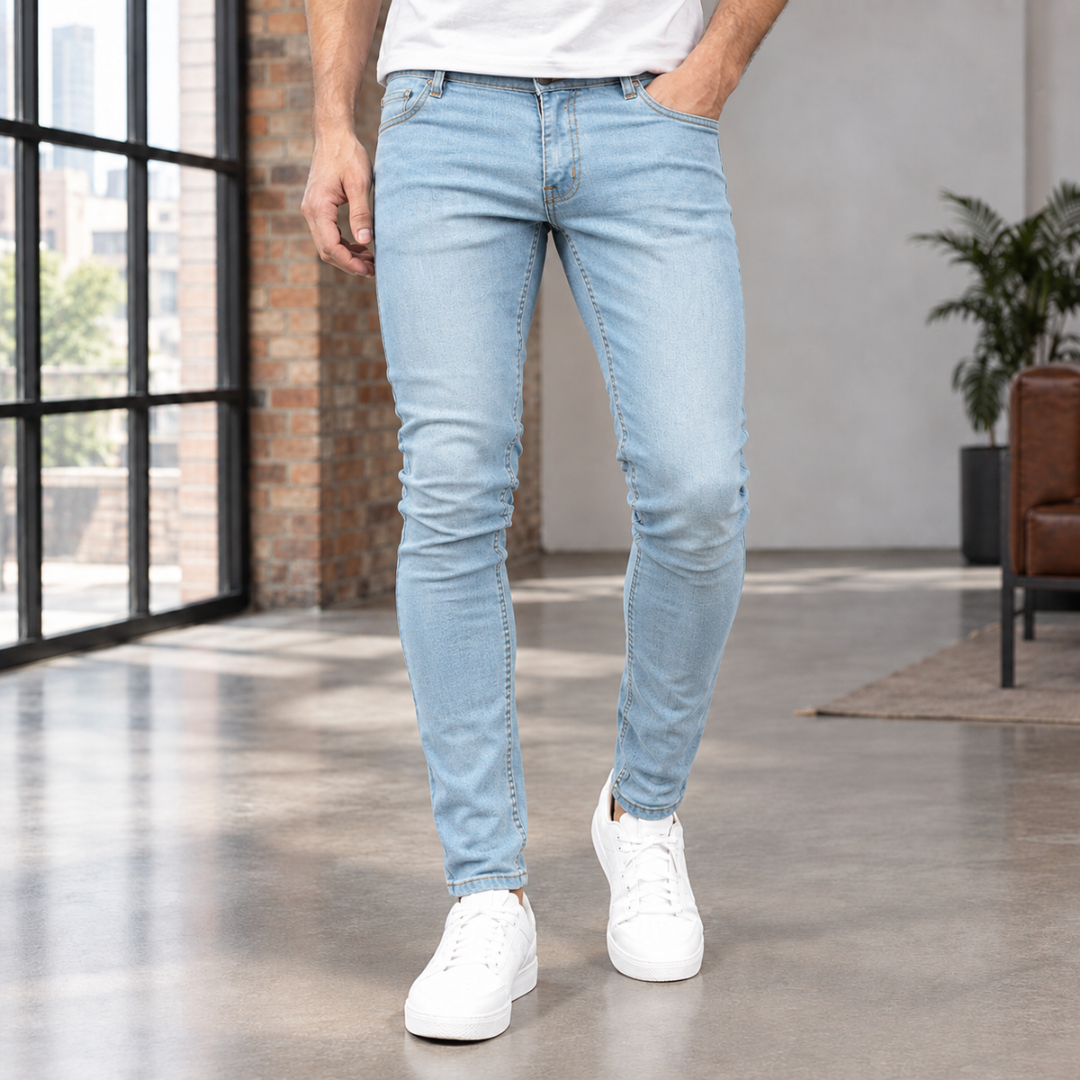 Men's Skinny Jeans in Light Blue - front view