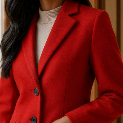 Women's Single-Breasted Tailored Coat in Red - alternate angle showing fit and fabric detail