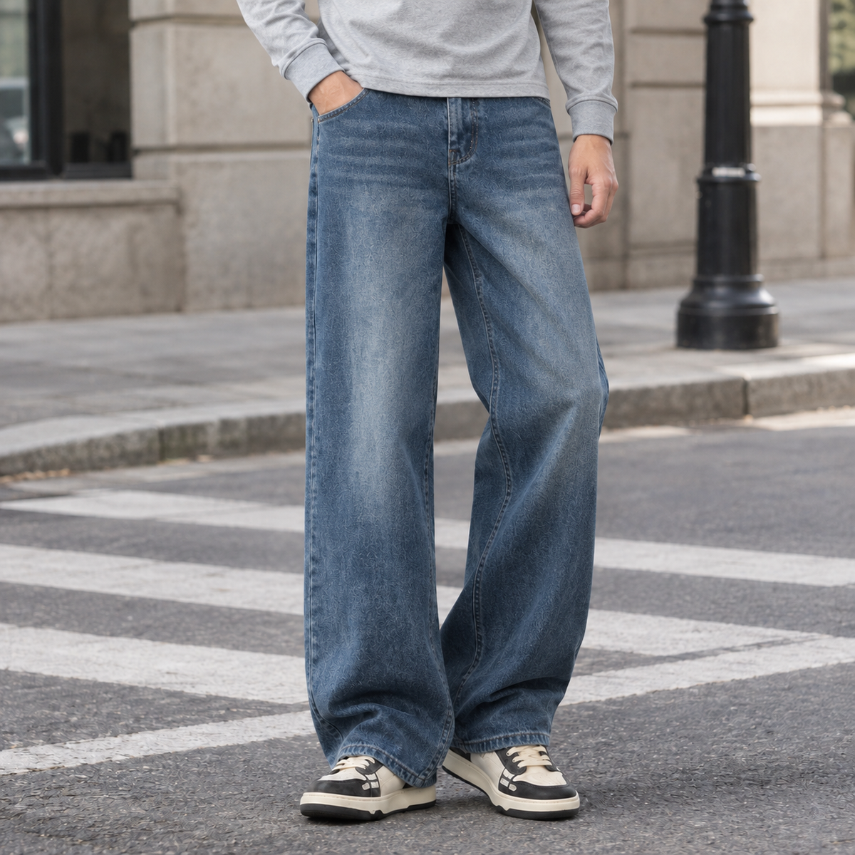 Men's Baggy Jeans in Vintage Blue - front view