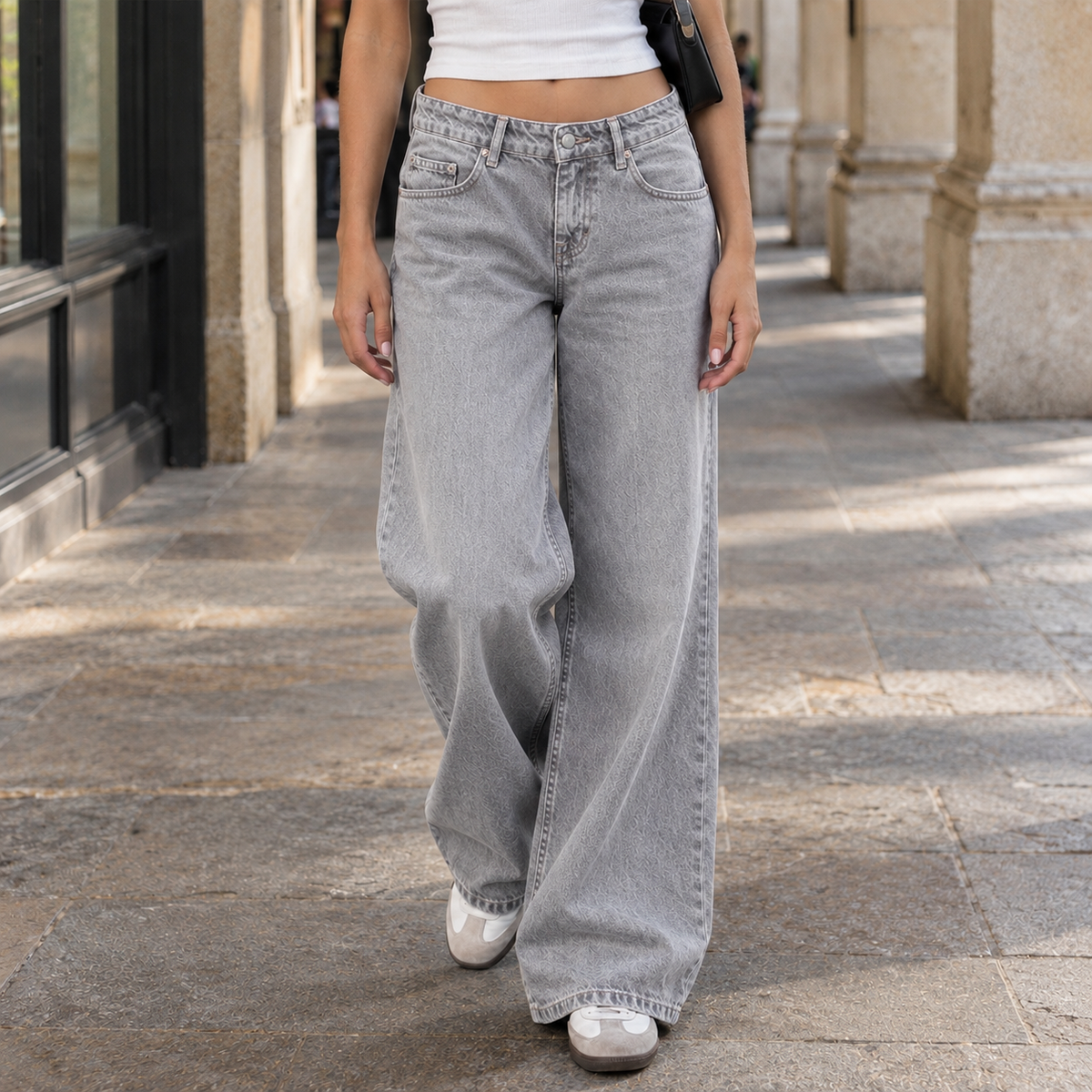 Women's Wide Leg Jeans in Light Grey - front view