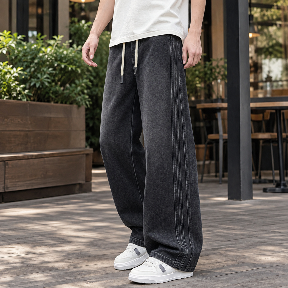 Men's Baggy Wide Leg Jeans in Black - front view