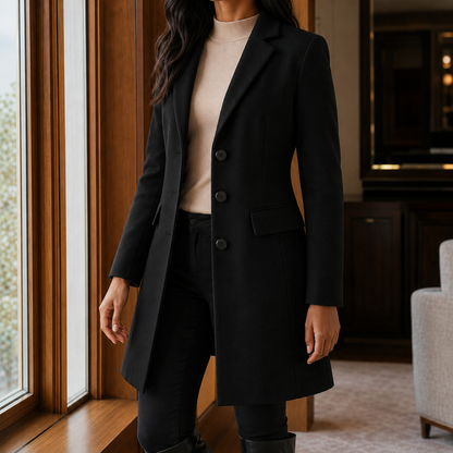 Women's Single-Breasted Tailored Coat in Black - front view