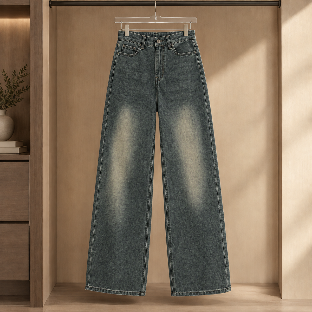 Women's Wide Leg Jeans in Charcoal Blue - front view