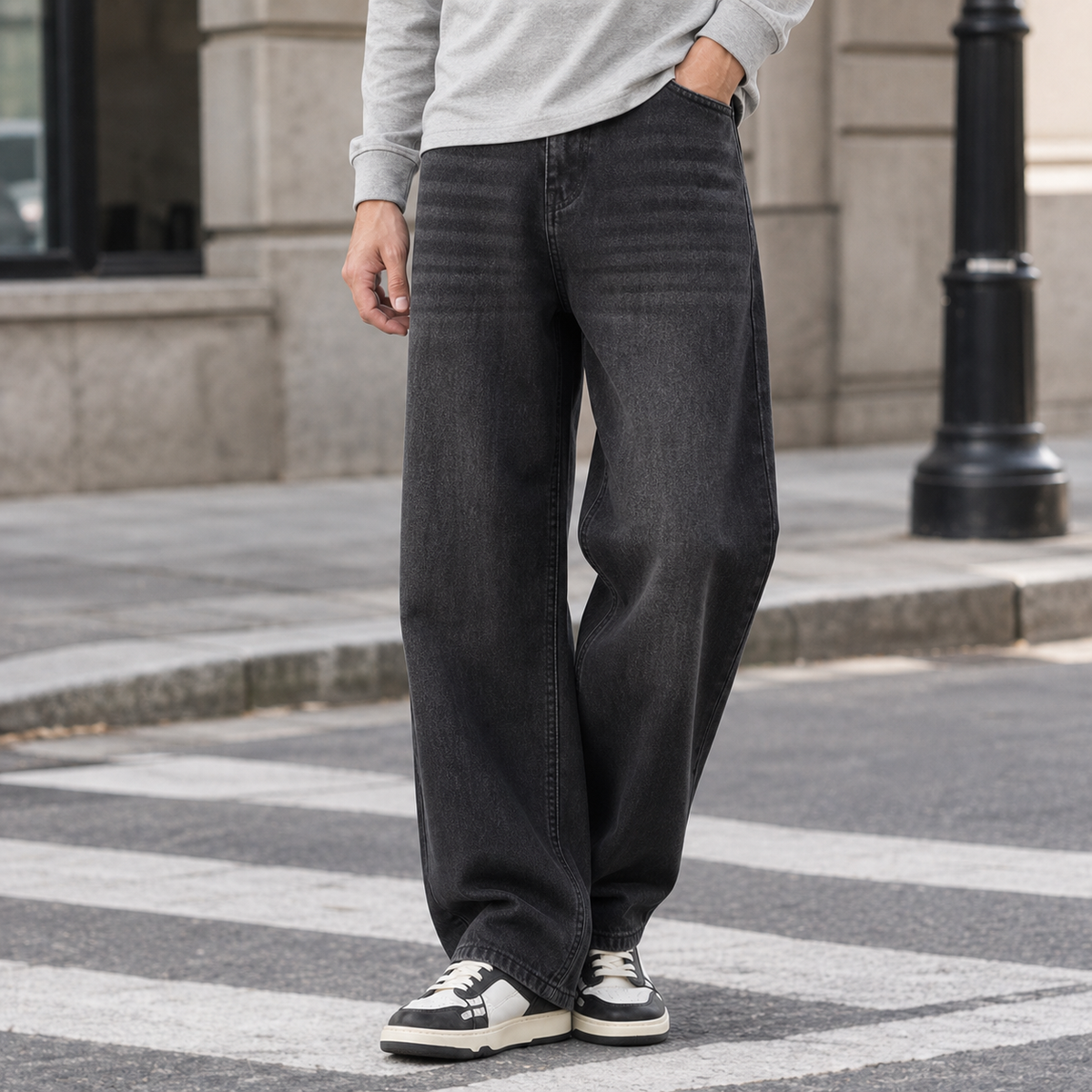 Men's Baggy Jeans in Black - front view