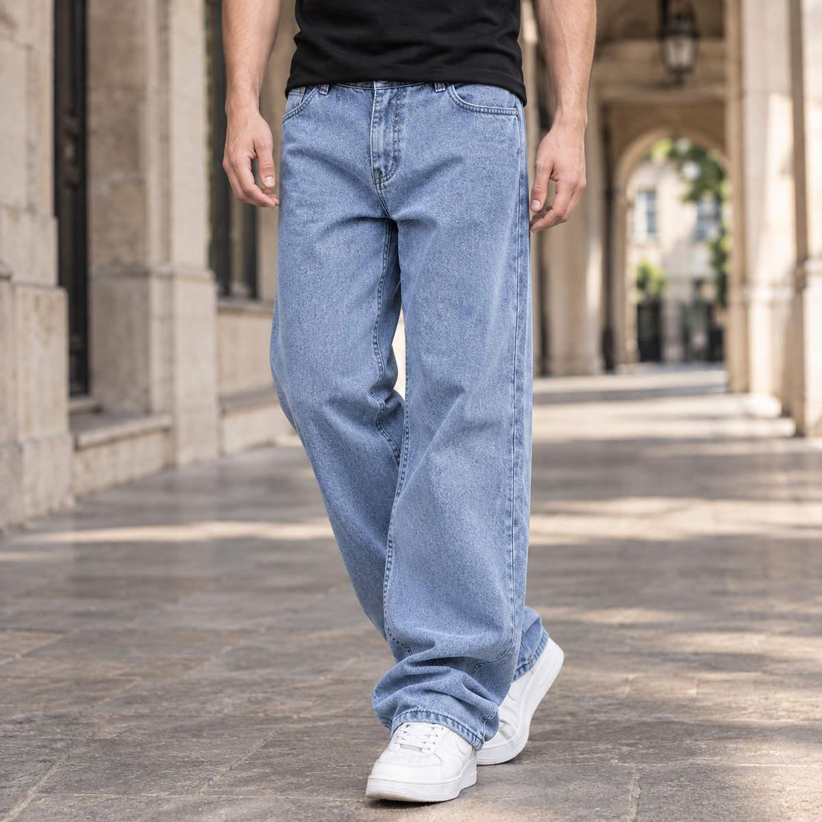 Men's Relaxed Wide Leg Jeans in Light Blue - front view