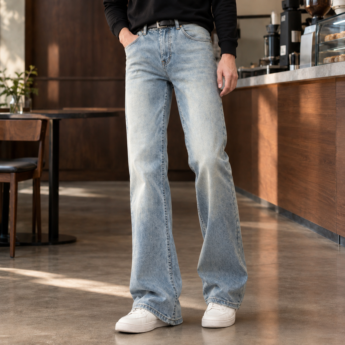 Men's Flared Jeans in Light Blue - front view