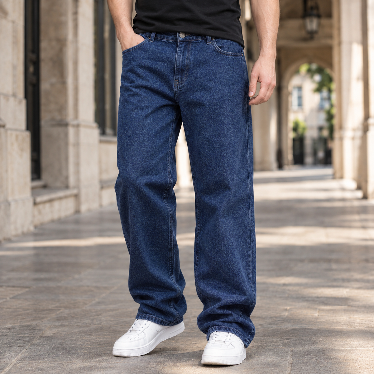 Men's Relaxed Wide Leg Jeans in Dark Blue - front view