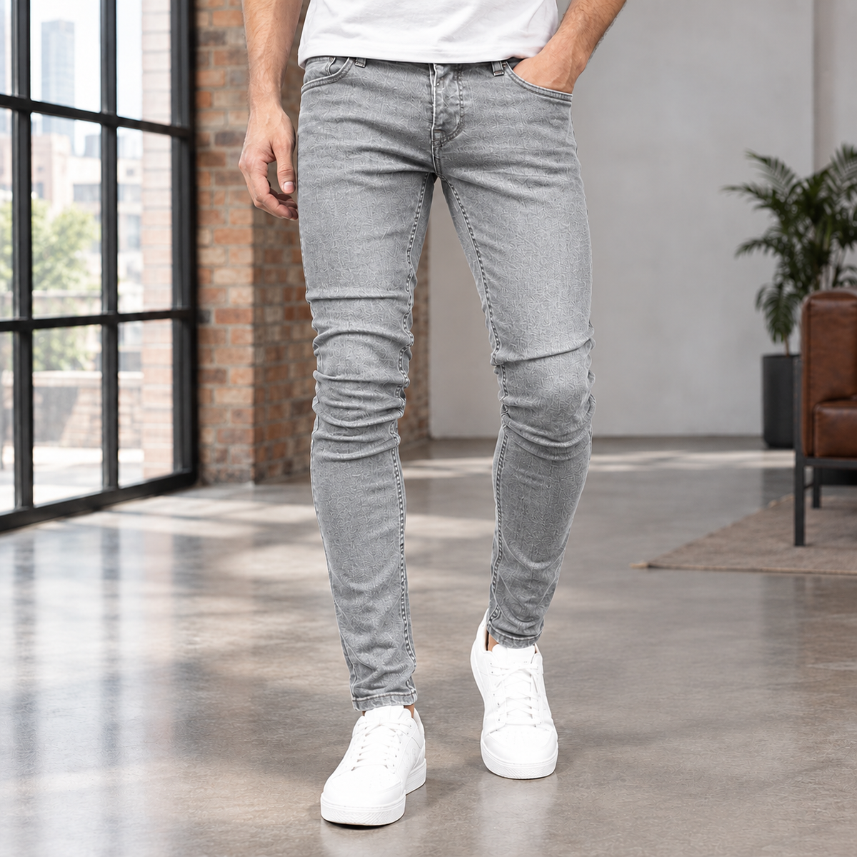 Men's Skinny Jeans in Grey - front view