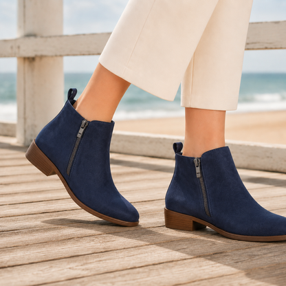 Women's Side Zip Ankle Boots in Blue - front view