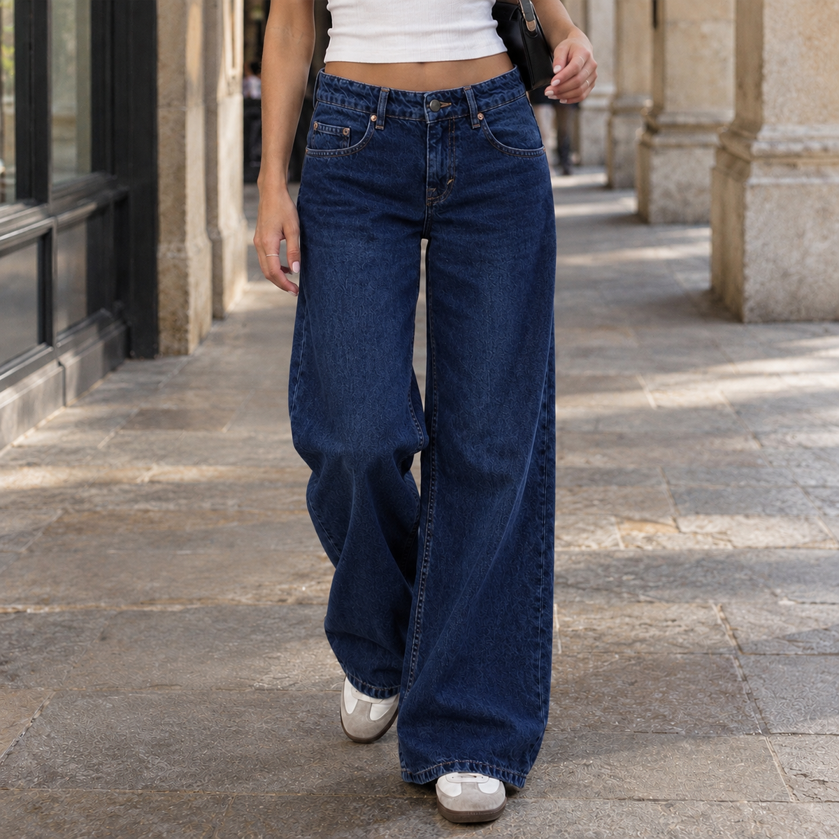 Women's Wide Leg Jeans in Dark Blue - front view