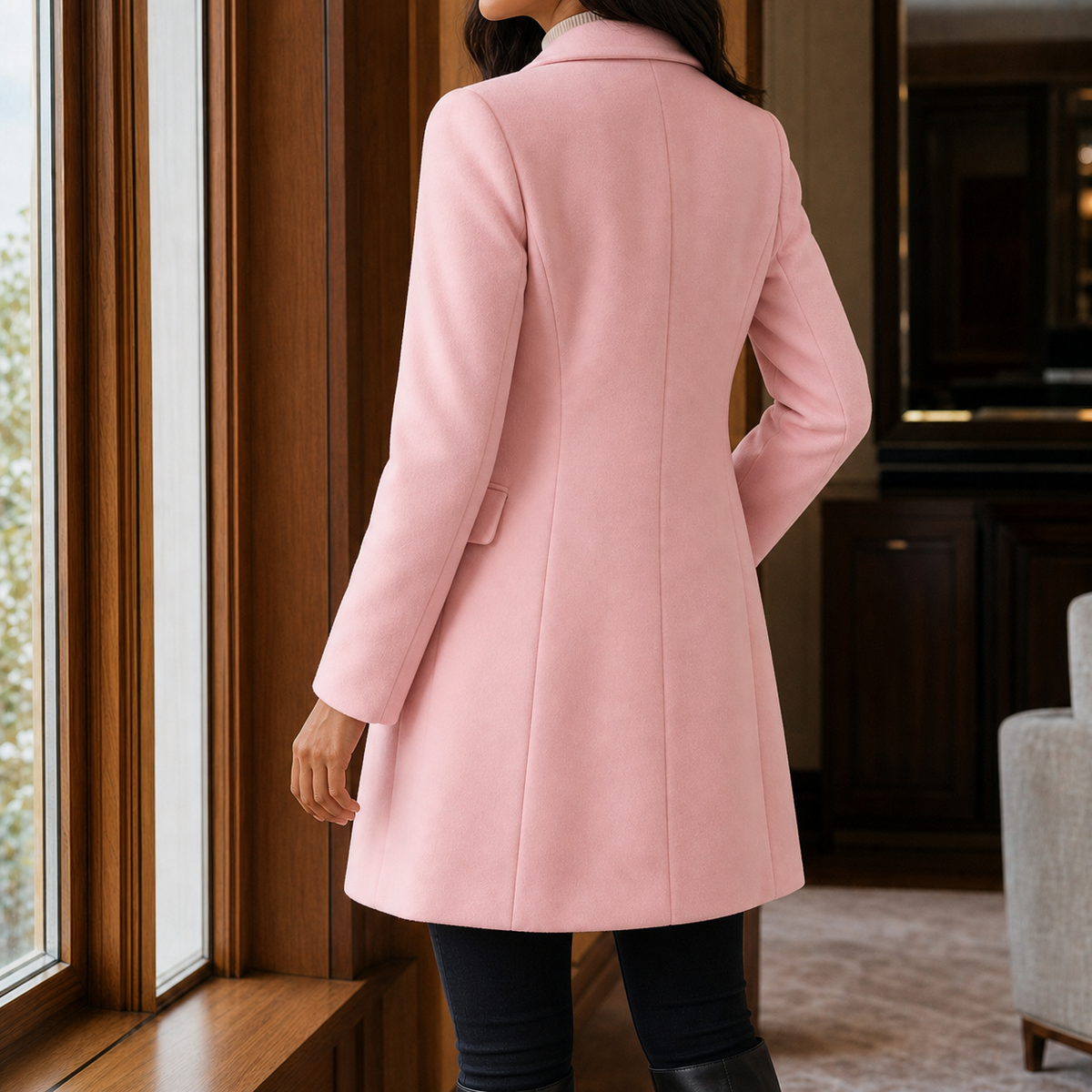 Women's Single-Breasted Tailored Coat in Light Pink - front view