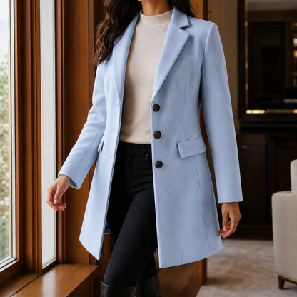 Women's Single-Breasted Tailored Coat in Blue - front view