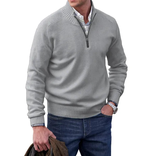 Men's Waffle Knit Quarter-Zip Sweater in Violet - alternate angle showing fit and fabric detail