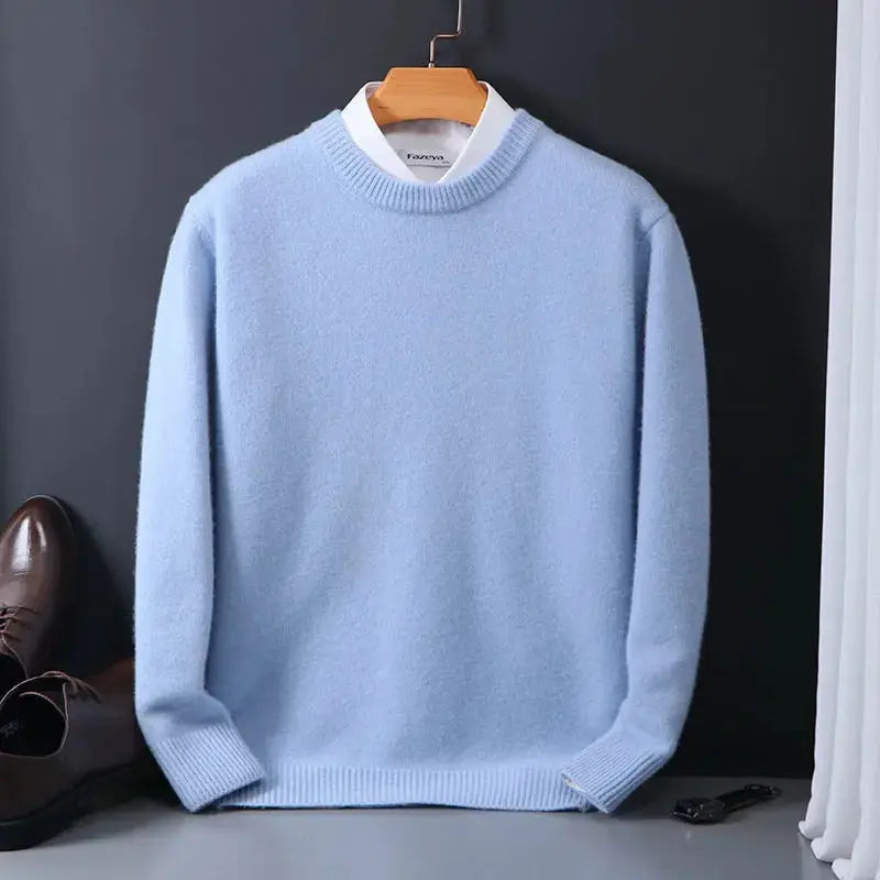 Men's Soft Knit Crew Neck Sweater in Navy - alternate angle showing fit and fabric detail