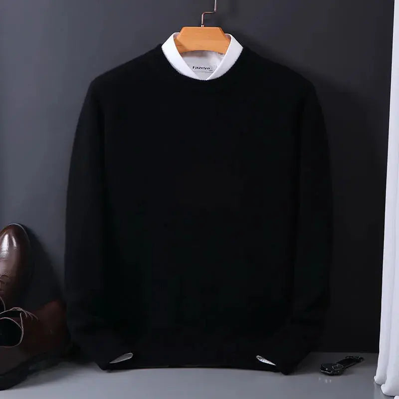 Men's Soft Knit Crew Neck Sweater in Navy - alternate angle showing fit and fabric detail