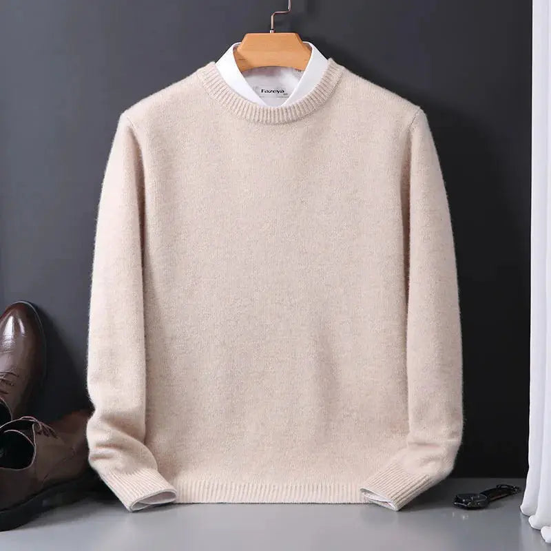 Men's Soft Knit Crew Neck Sweater in Beige - front view