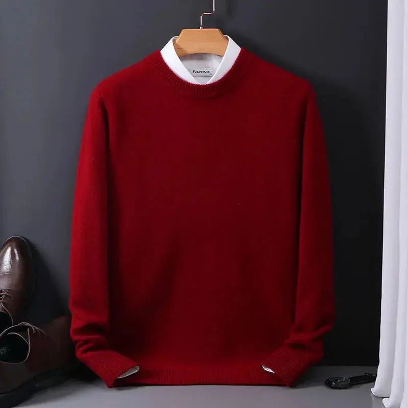 Men's Soft Knit Crew Neck Sweater in Navy - alternate angle showing fit and fabric detail