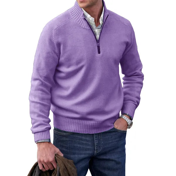 Men's Waffle Knit Quarter-Zip Sweater in Violet - front view