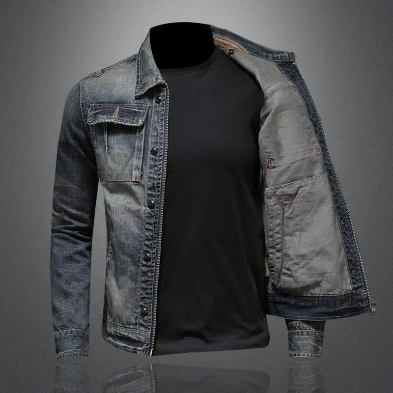 Men's Vintage Wash Denim Jacket - alternate angle showing fit and fabric detail