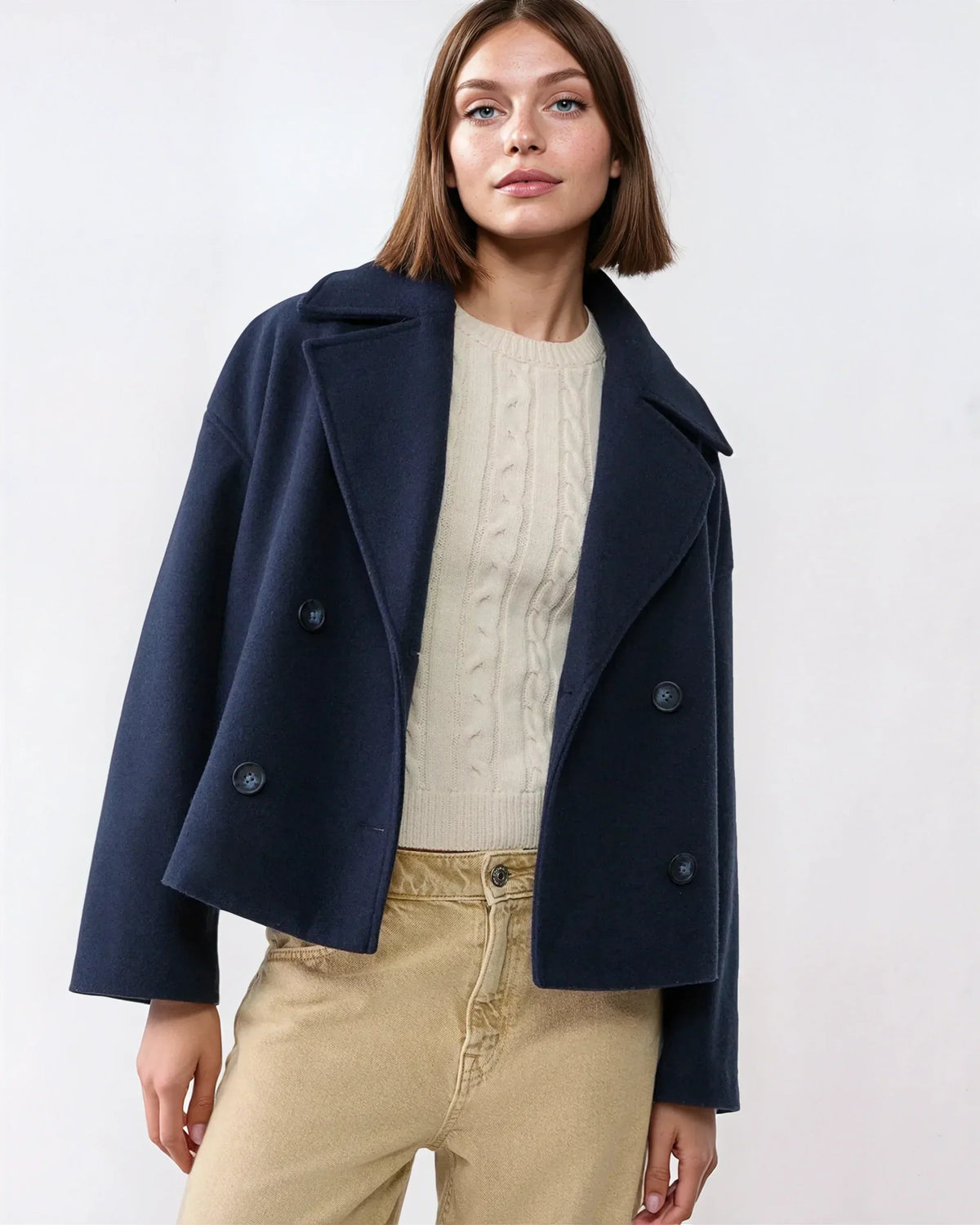 Women's Cropped Double-Breasted Pea Coat - main view