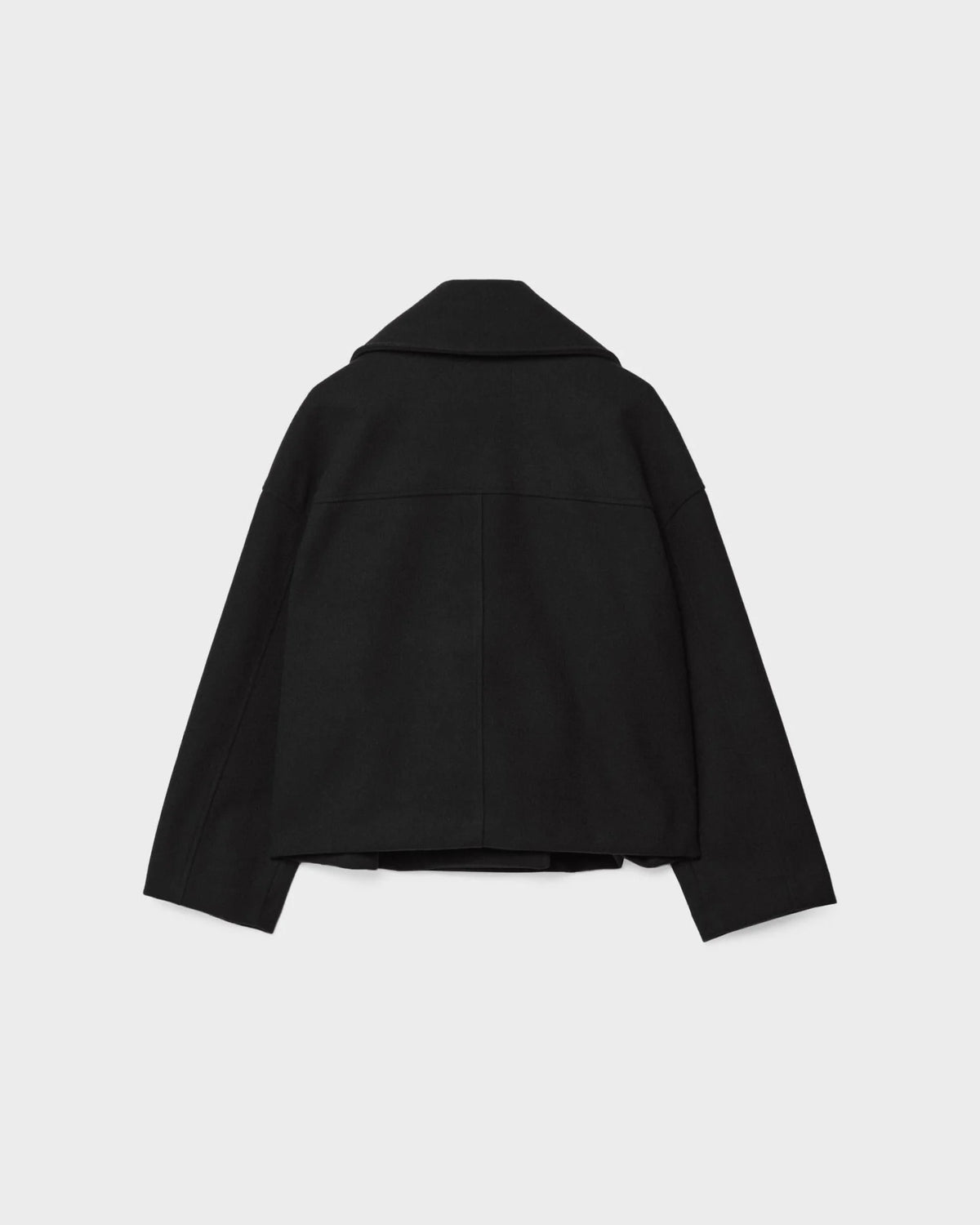 Women's Cropped Double-Breasted Pea Coat in Black - alternate angle showing fit and fabric detail