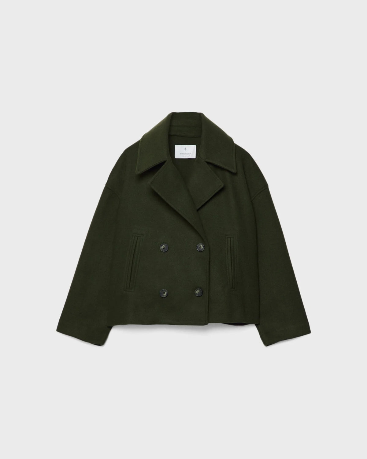 Women's Cropped Double-Breasted Pea Coat in Green - front view