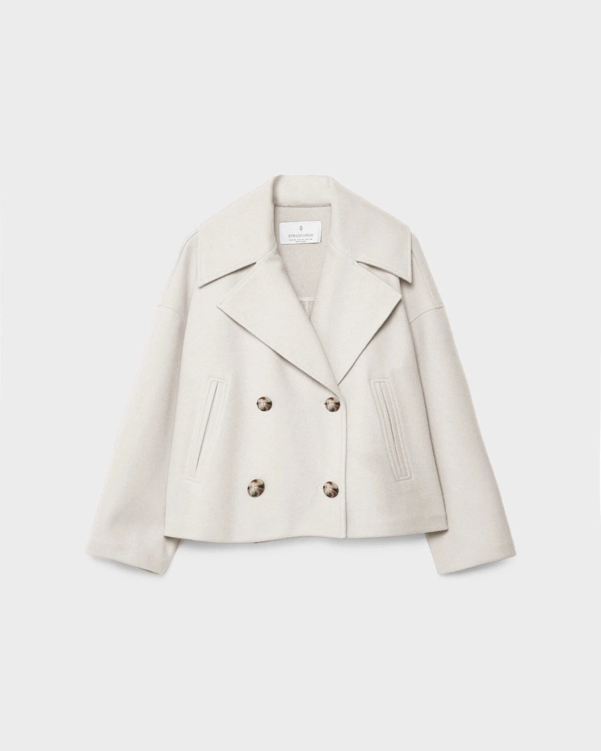 Women's Cropped Double-Breasted Pea Coat in White - front view