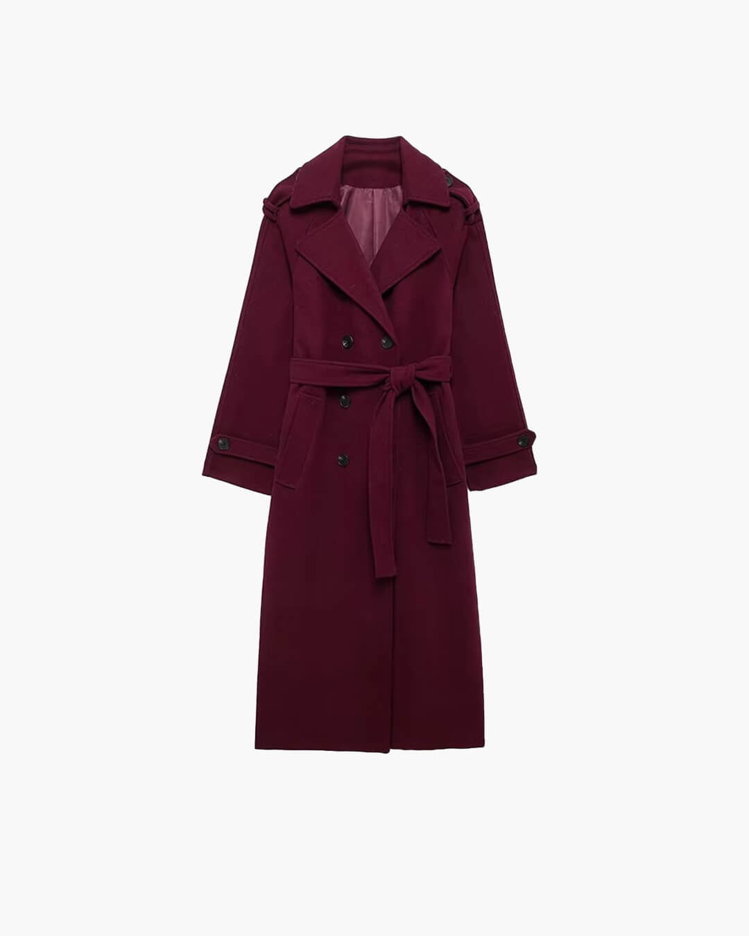 Women's Long Double-Breasted Trench Coat in Bordeaux - front view
