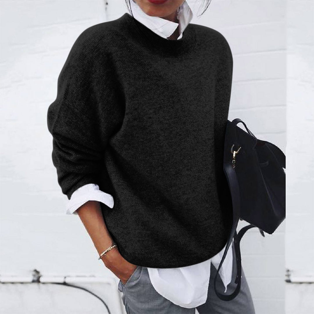 Men's Oversized Crew Neck Knit Sweater in Black - front view