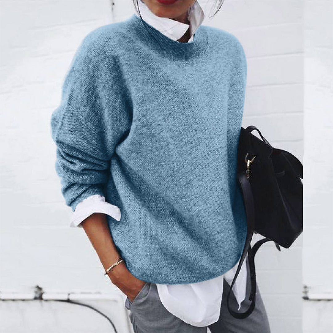 Men's Oversized Crew Neck Knit Sweater in Blue - front view