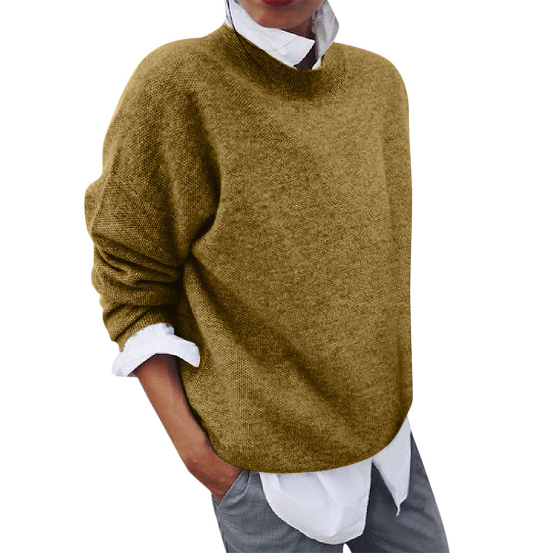 Men's Oversized Crew Neck Knit Sweater in Yellow - alternate angle showing fit and fabric detail