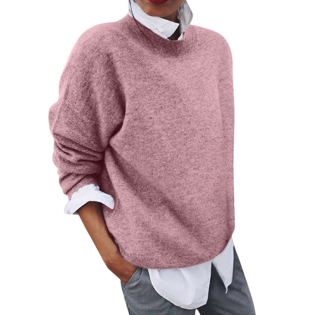 Men's Oversized Crew Neck Knit Sweater in Pink - alternate angle showing fit and fabric detail