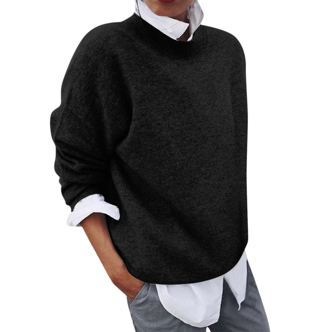 Men's Oversized Crew Neck Knit Sweater in Black - alternate angle showing fit and fabric detail