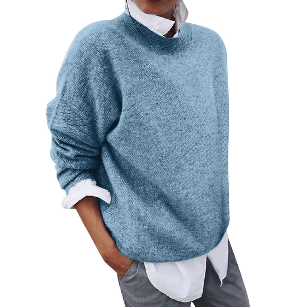 Men's Oversized Crew Neck Knit Sweater in Blue - alternate angle showing fit and fabric detail