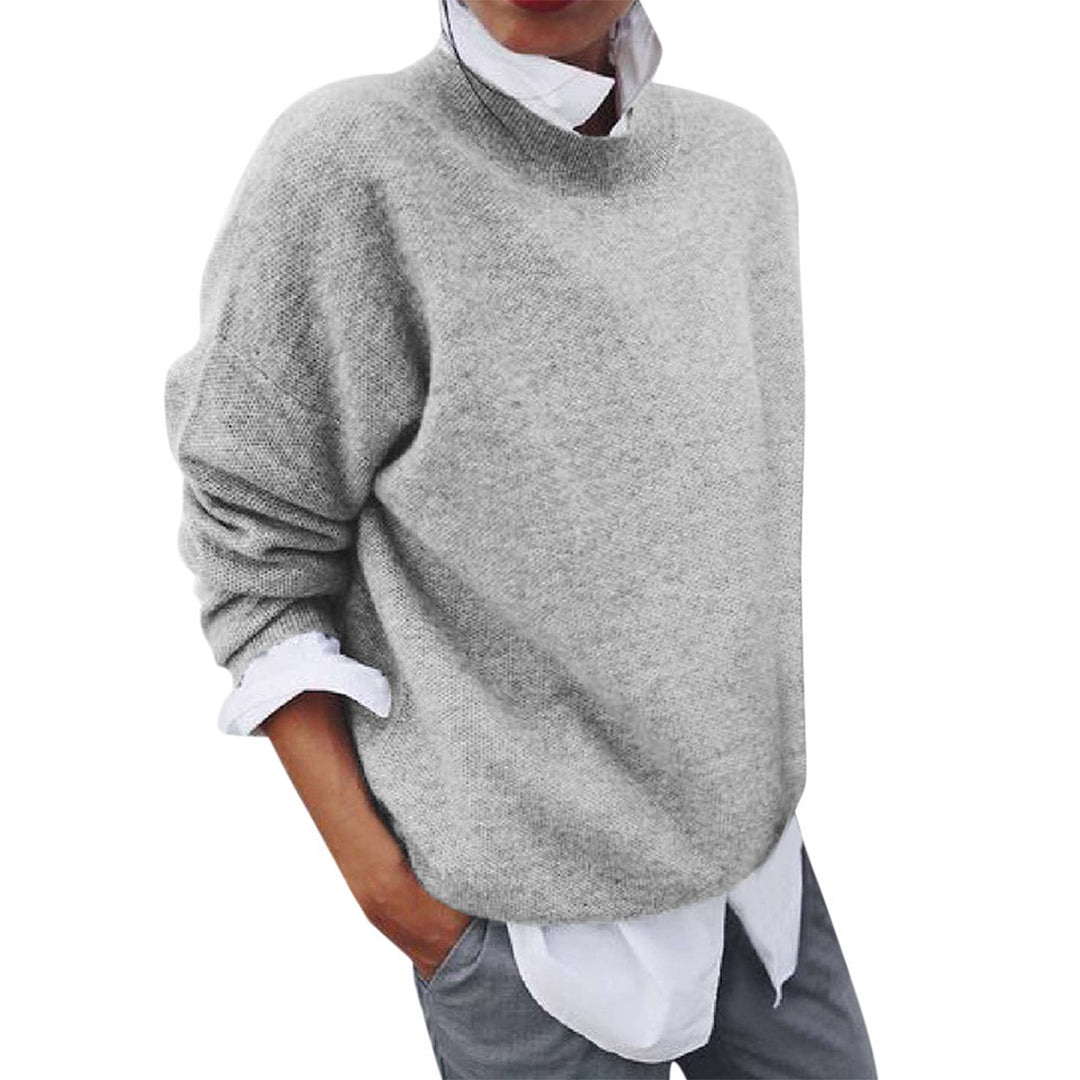 Men's Oversized Crew Neck Knit Sweater in Gray - alternate angle showing fit and fabric detail