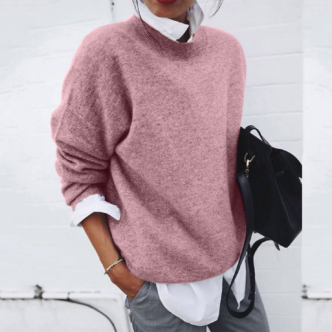 Men's Oversized Crew Neck Knit Sweater in Pink - front view