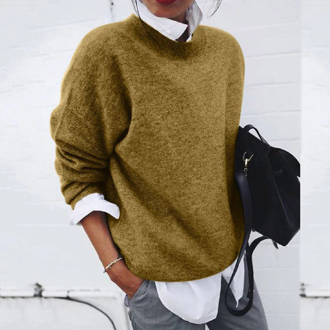 Men's Oversized Crew Neck Knit Sweater in Yellow - front view