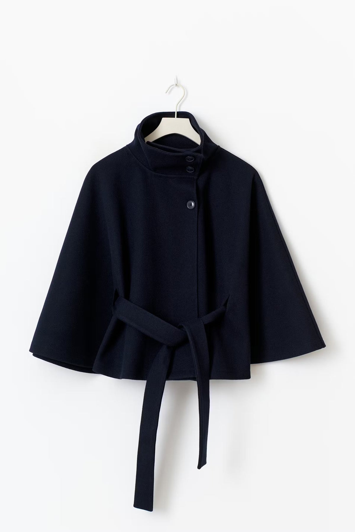 Women's Belted Cape Coat in Khaki - alternate angle showing fit and fabric detail