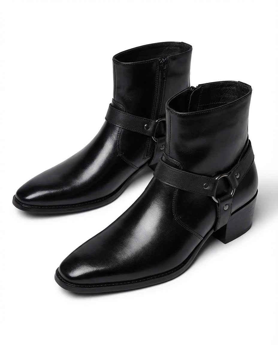 Men's Harness Ankle Boots in Black - front view