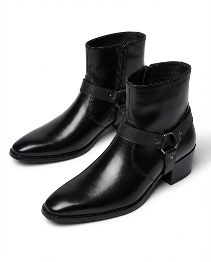 Men's Harness Ankle Boots in Black - front view