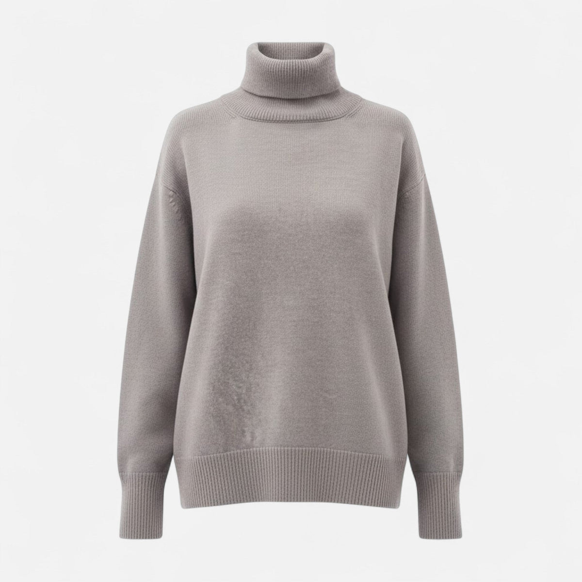 Women's Chunky Knit Turtleneck Sweater in Grey - front view