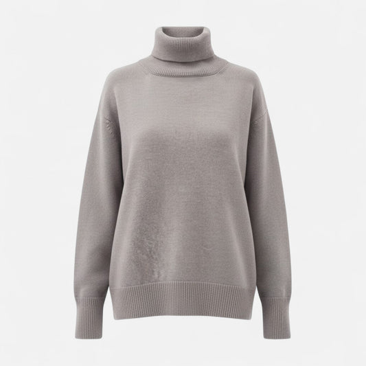 Women's Chunky Knit Turtleneck Sweater in Grey - front view